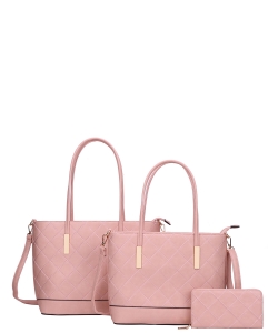 3 In1 Modern Quilted Stitching Shopper Bag Set TT-8368S PINK